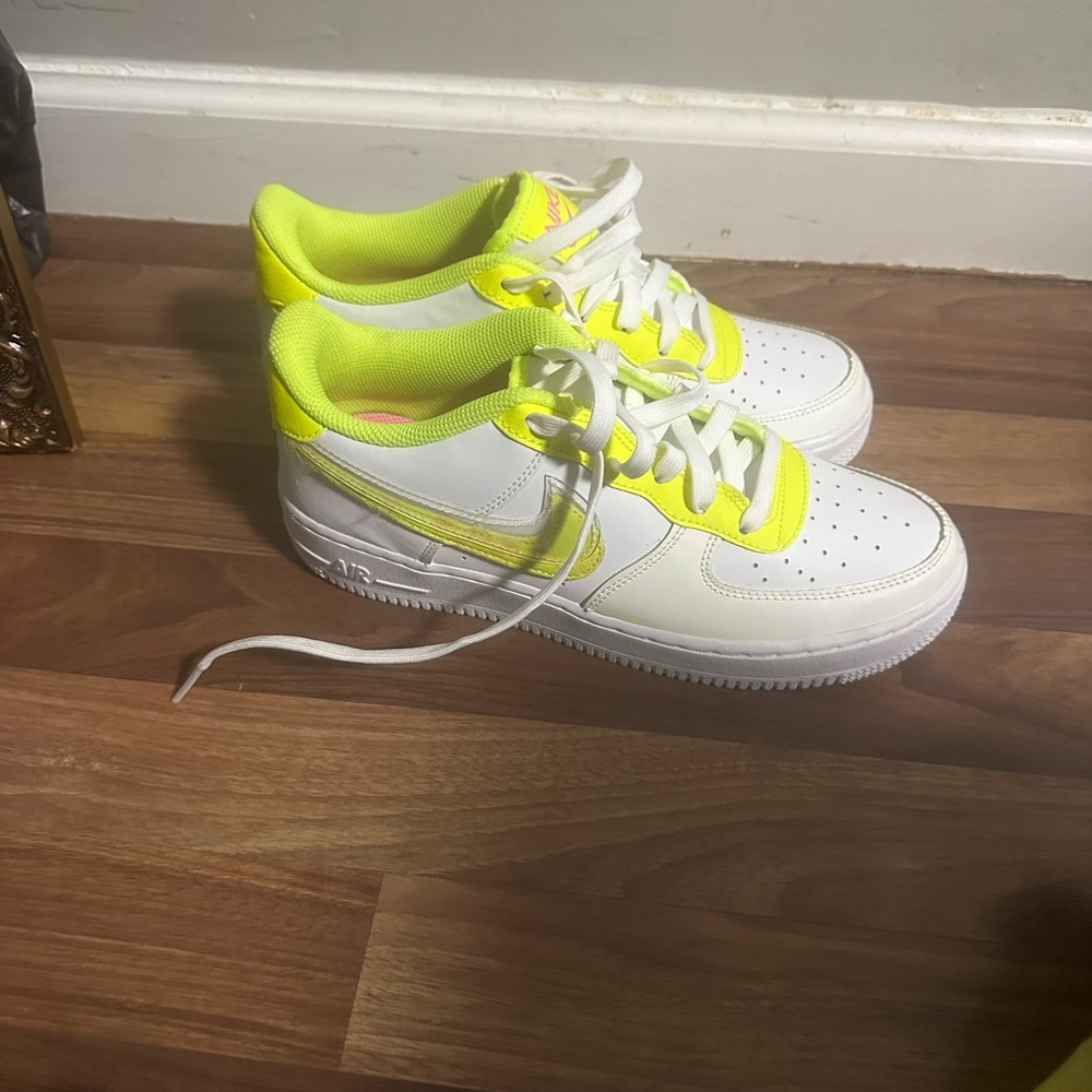 Nike White Sneakers with Neon Yellow Accents